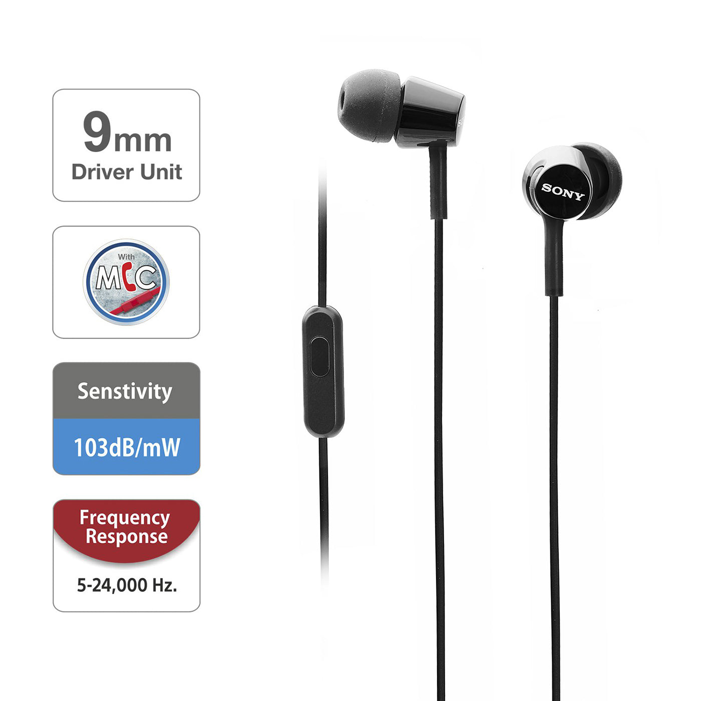 Sony MDR-EX155AP in-Ear Headphones with Mic and Tangle Free Cable (Black)