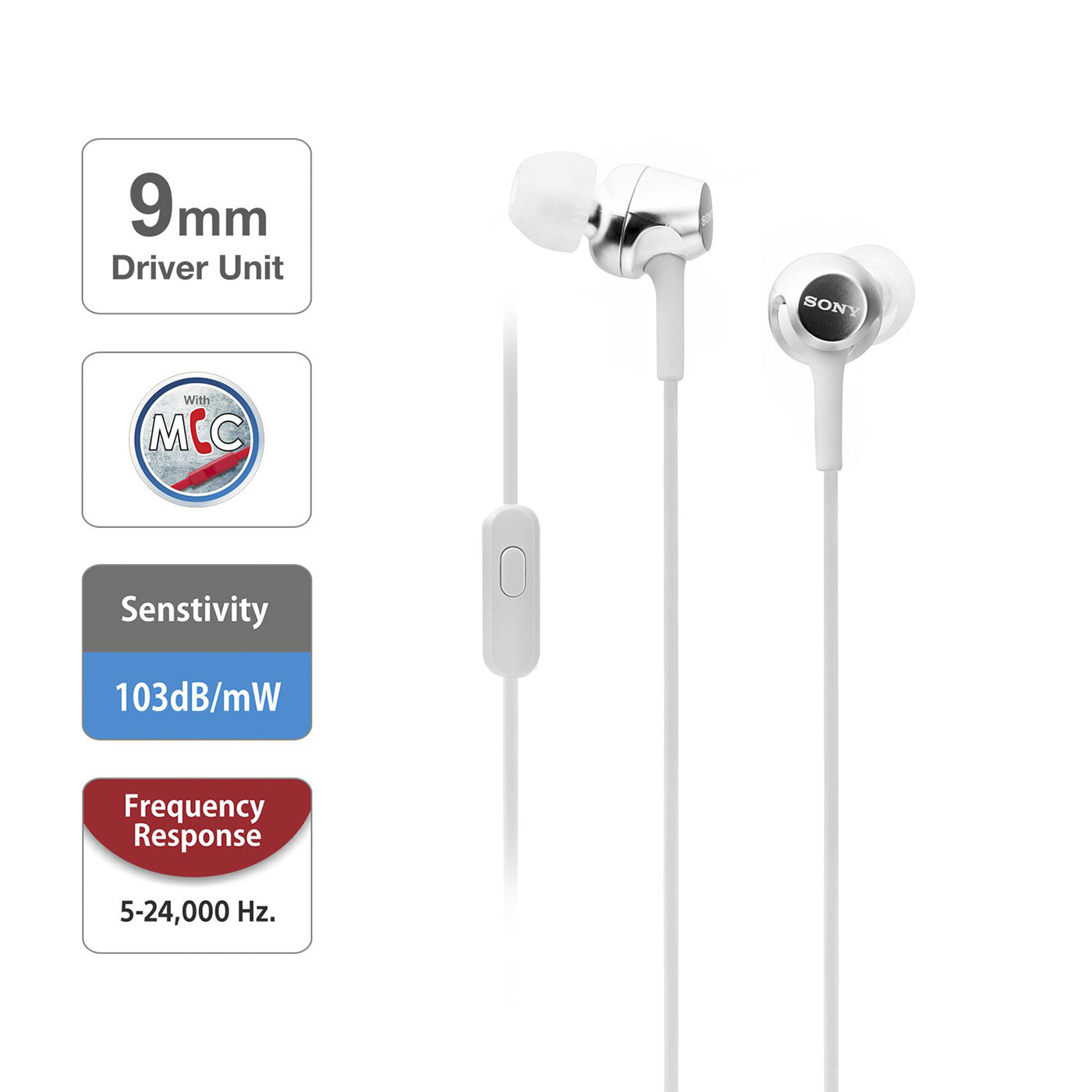 Sony MDR-EX155AP Wired In-Ear Headphones with Tangle Free Cable, Headset with Mic for Phone Calls