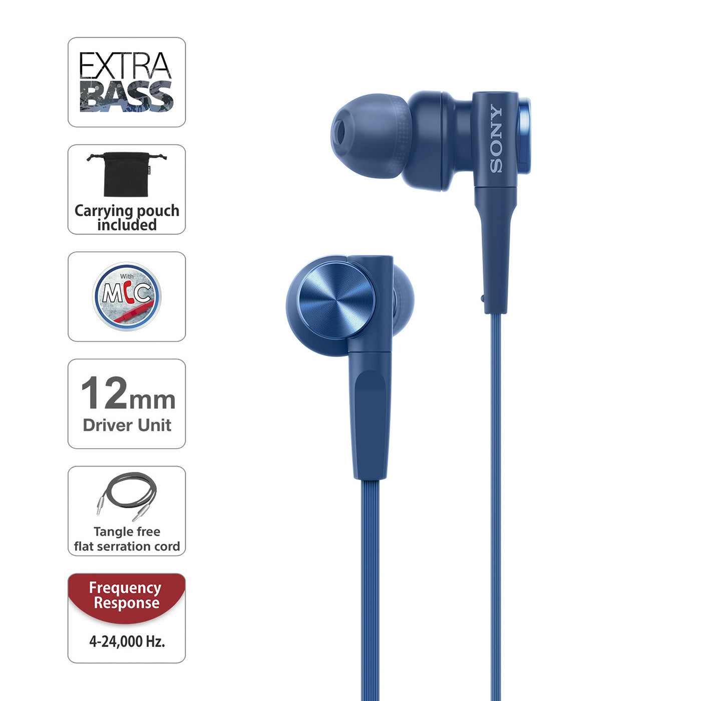 Sony MDR-XB55AP in-Ear Extra Bass Headphones with Mic and Tangle Free Cable