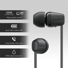 Load image into Gallery viewer, Sony WI-C100 Wireless Headphones with 25 Hrs Battery, Quick Charge, DSEE-Upscale, Splash Proof (IPX4), 360RA, Clear Bass, Fast Pair, in-Ear Bluetooth Headset with mic for Phone Calls &amp; Music