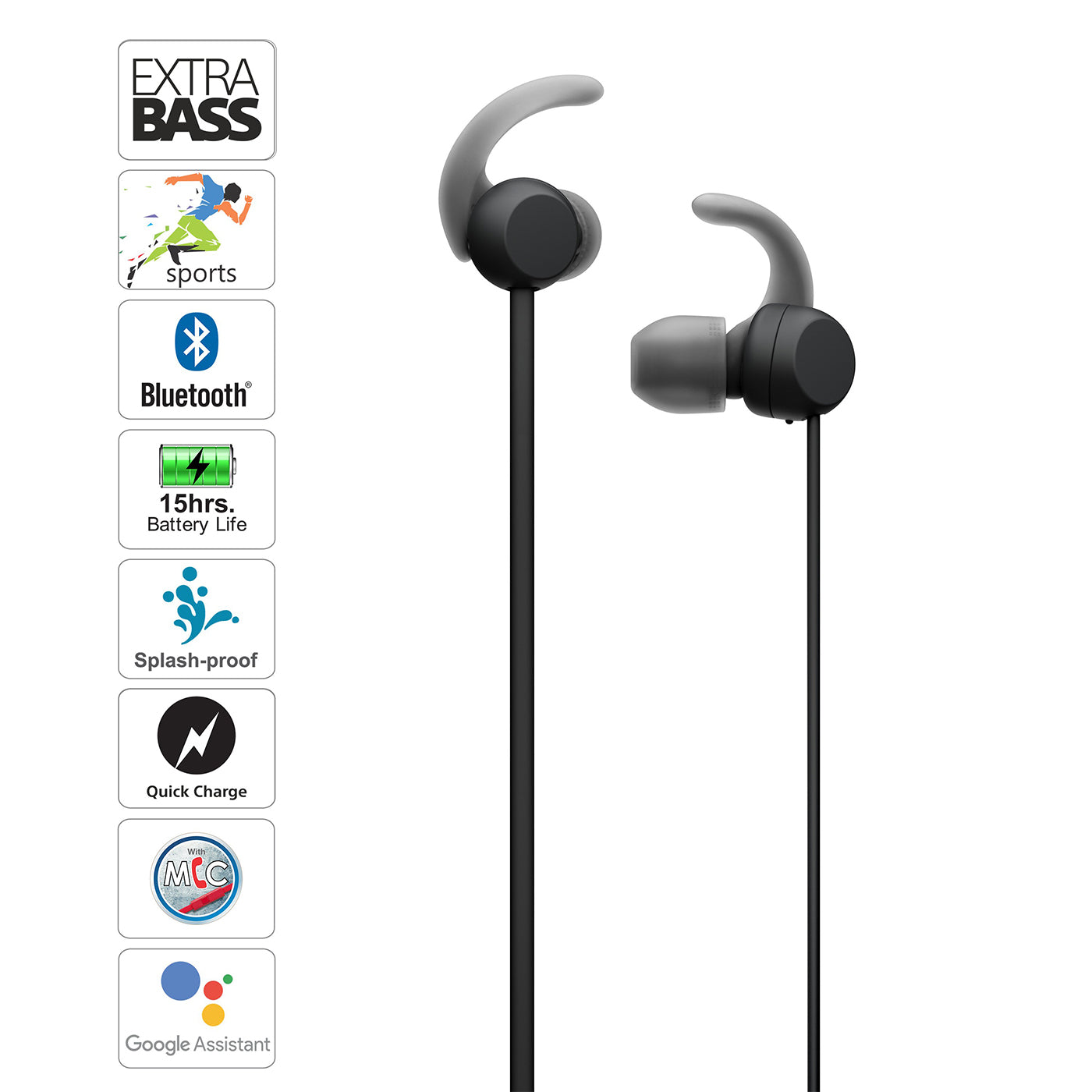 Sony WI-SP510 Wireless Sports Extra Bass Headphones with Splash proof, 15 Hrs battery life