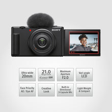 Load image into Gallery viewer, Sony ZV-1F Vlog Camera for Content Creators and Vloggers with Ultra-wide 20mm Prime Lens | Soft Skin Feature | Bokeh | Creative Look | Active Mode Stabilisation