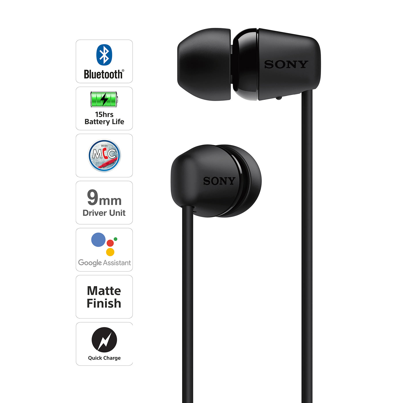 Sony WI-C200 Wireless Bluetooth in-Ear Headphones with Mic, 15 Hrs Battery Life, Quick Charge