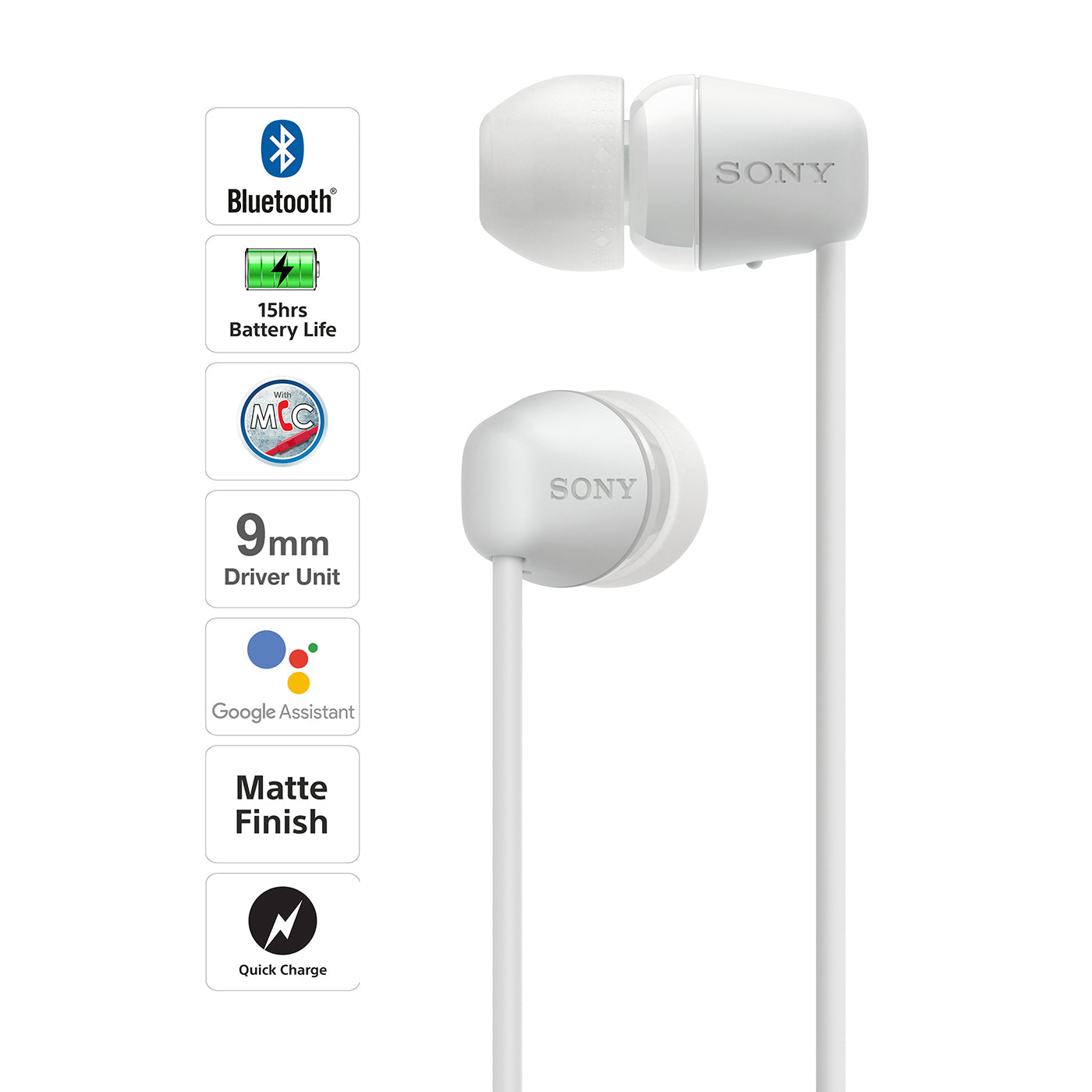 Sony WI-C200 Wireless Bluetooth in-Ear Headphones with Mic, 15 Hrs Battery Life, Quick Charge