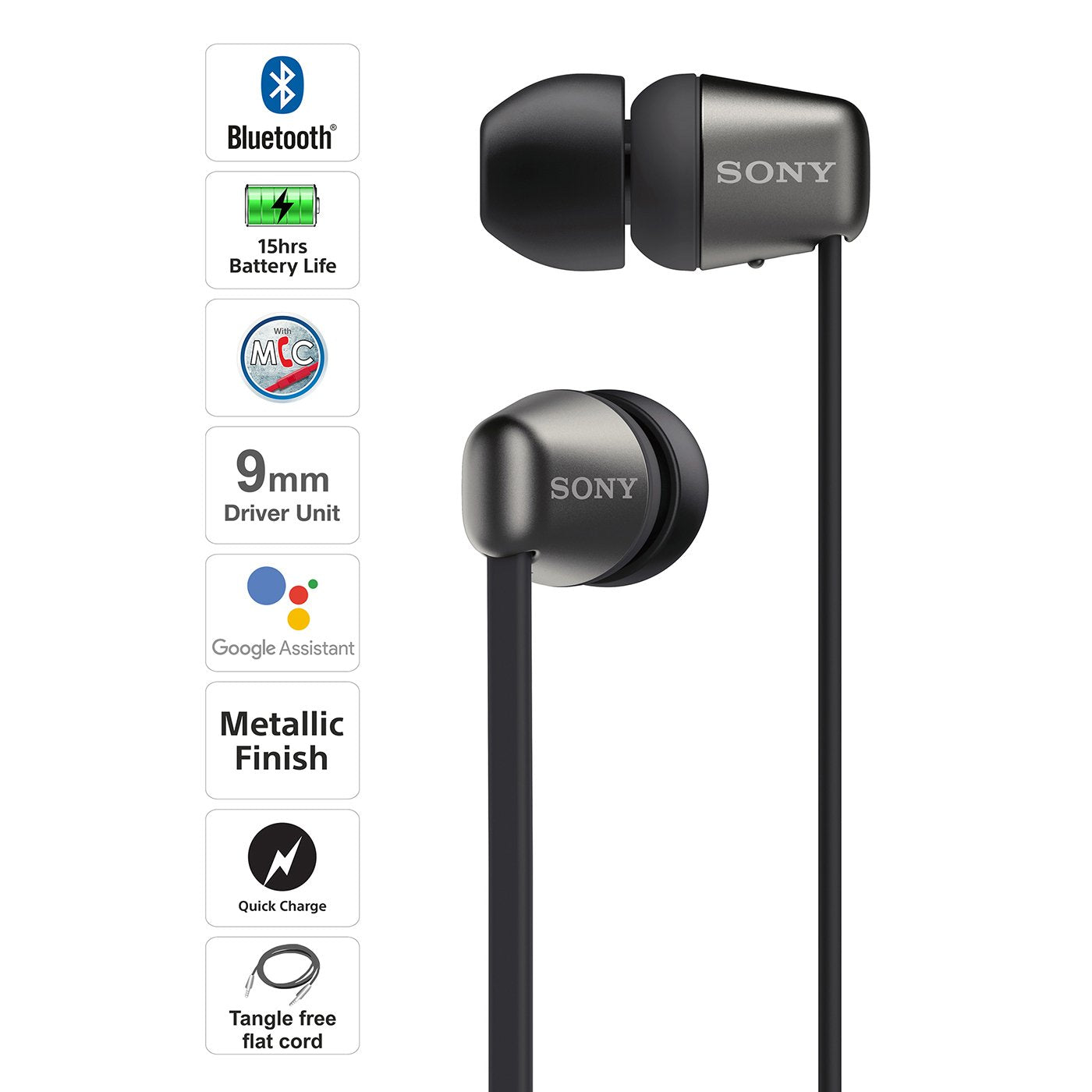 Sony WI-C310 Wireless Bluetooth in-Ear Headphones with Mic, 15 Hrs Battery Life, Quick Charge