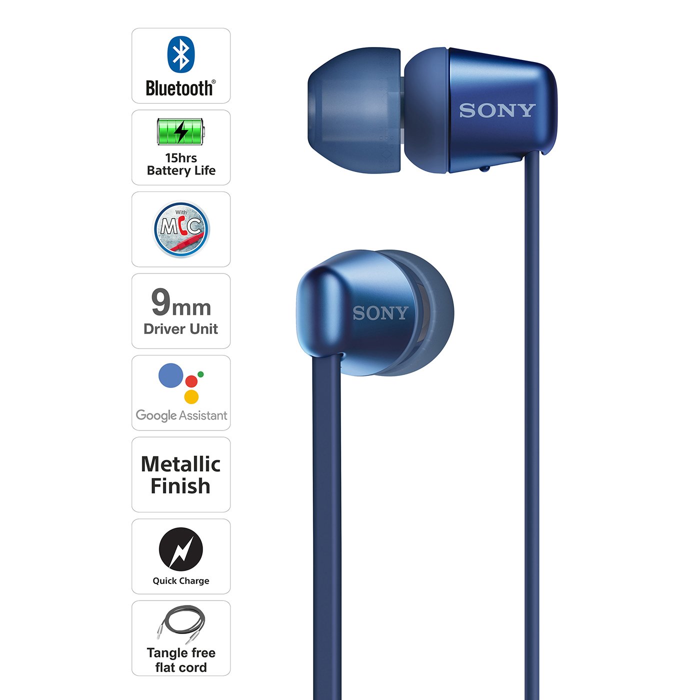 Sony WI-C310 Wireless Bluetooth in-Ear Headphones with Mic, 15 Hrs Battery Life, Quick Charge