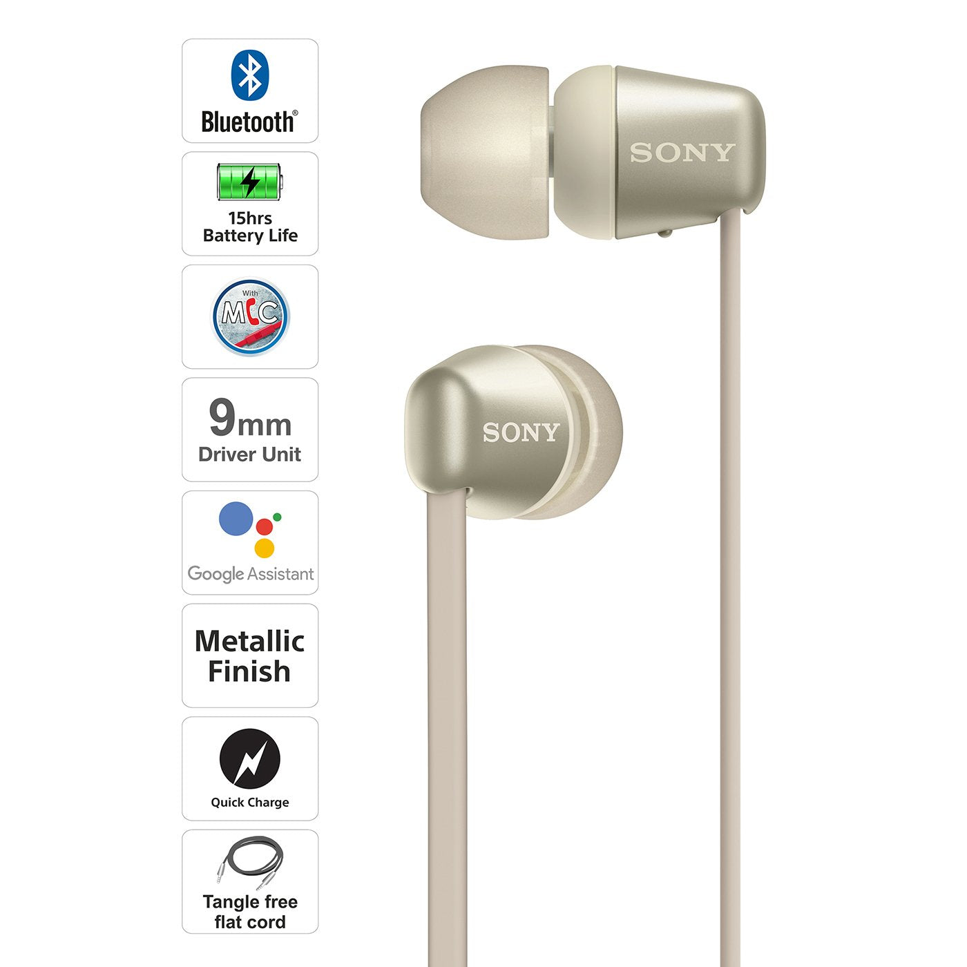 Sony WI-C310 Wireless Bluetooth in-Ear Headphones with Mic, 15 Hrs Battery Life, Quick Charge